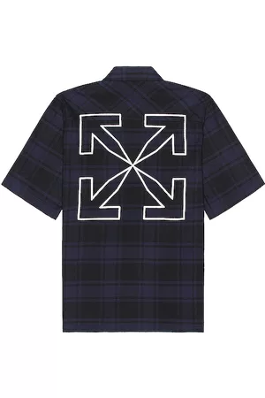 OFF-WHITE Outline Arrow Short Sleeve Flannel Shirt in - Navy. Size L (also in S, M, XL).
