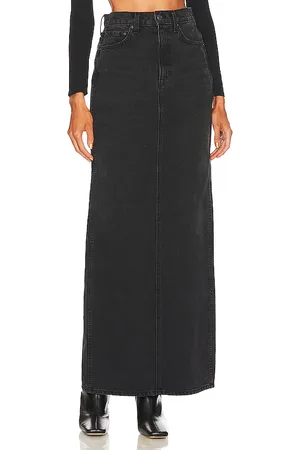 GRLFRND Amara Maxi Pencil Skirt with Back Slit in - Black. Size 23 (also in 24, 25, 26).
