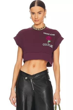 VERSACE Mulher Camisolas sem capuz - Short Sleeve Roses Sweatshirt in - Wine. Size L (also in M, S, XL, XS).