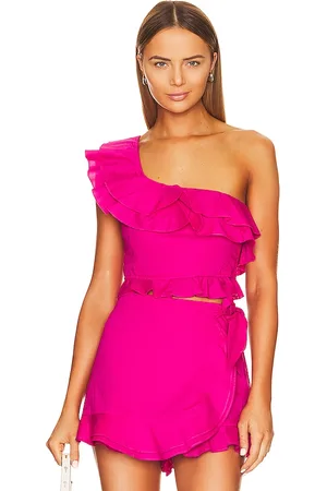 Show Me Your Mumu X REVOLVE Leni Ruffle Top in - Fuchsia. Size XL (also in XS).