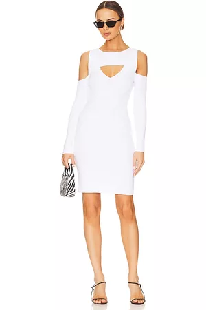 525 America Visc Nylon Cold Shoulder Dress in - White. Size L (also in XS, S, M).