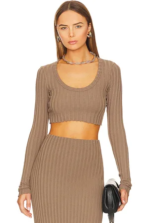 Cotton Citizen Capri Crop Long Sleeve Top in - Brown. Size L (also in S, XS).