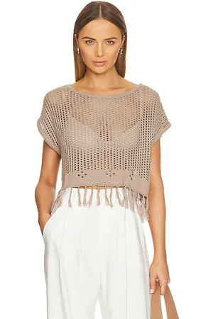 Bobi BLACK Crochet Top in - Beige. Size L (also in M, S, XL, XS).