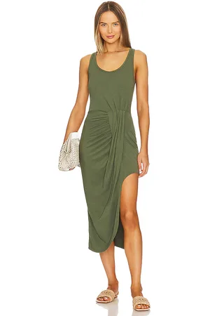 Bobi Faux Wrap Dress in - Olive. Size L (also in XS).
