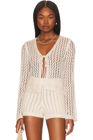 MORE TO COME Navea Tie Front Top in - Cream. Size L (also in M, S, XS).