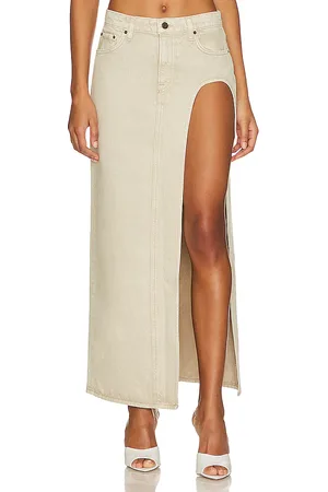 GRLFRND Blanca Maxi Skirt With High Slit in - Olive. Size 25 (also in 26, 27).