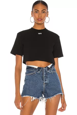 OFF-WHITE Mulher Camisas Casual - Rib Cropped Casual Tee in - Black. Size L (also in M, S, XS).