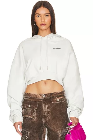 OFF-WHITE Mulher Camisolas com capuz - For All Helv Crop Over Hoodie in - White. Size L (also in XS, S, M).
