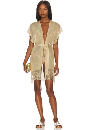 Luli Fama Finge Short Caftan in - Metallic Gold. Size all.
