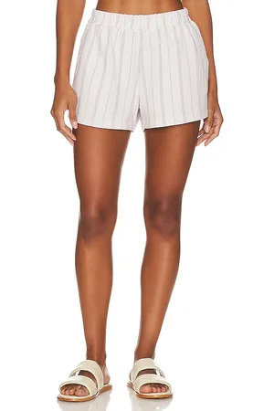 MONROW Stripe Pull On Short in - Ivory. Size M (also in S, XL, XS).