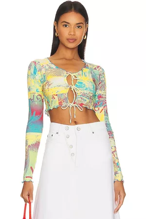 Ganni Mulher Blusa Cropped - Printed Cropped Blouse in - Yellow. Size 32 (also in 34, 36, 38, 40, 42, 44).