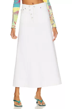 Ganni Mulher Saias de Ganga & Denim - Denim Double Fly Maxi Skirt in - White. Size 32 (also in 34, 36, 38, 40, 44).