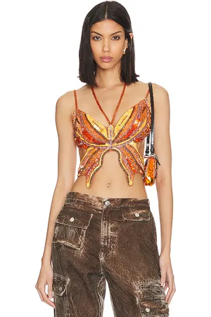 h:ours Carola Embellished Top in - Orange. Size M (also in L, S, XS).