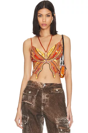 h:ours Mulher Tops de Cavas - Carola Embellished Top in - Orange. Size L (also in XS, XXS, S, M, XL).
