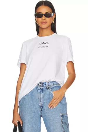 Ganni Mulher T-shirts decote em v - Relaxed O-Neck T-Shirt in - White. Size L (also in XS, S, M, XL).