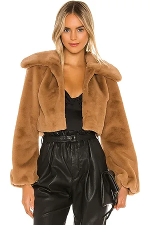 Camila Coelho Cleobella Cropped Faux Fur Jacket in - Brown. Size L (also in M, S, XL, XS, XXS).