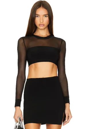 Norma Kamali X Revolve Crewneck Banded Midriff Top in Black Mesh in Black/black Mesh - Black. Size L (also in XL).