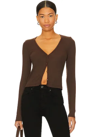 LA Made Sweet V Cardi in - Chocolate. Size L (also in M, S, XL, XS).