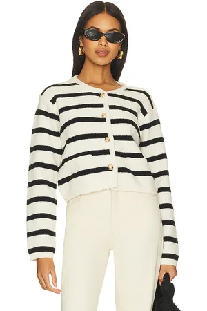 LINE & DOT Benni Stripe Cardigan in - Black,Ivory. Size L (also in XL).