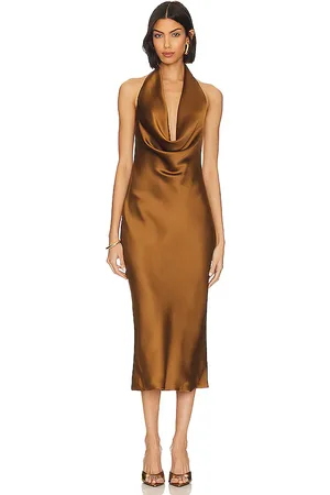 Norma Kamali Halter Drape Midi Dress in - Brown. Size M (also in XXS).