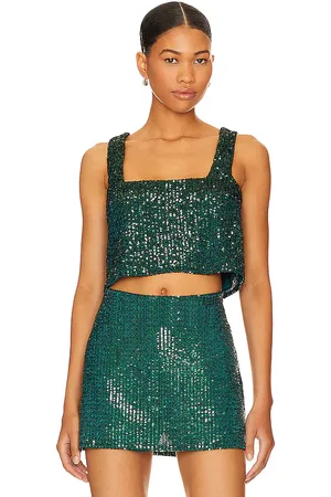 Show Me Your Mumu Tara Crop Top in - Green. Size L (also in S, XL, XS).