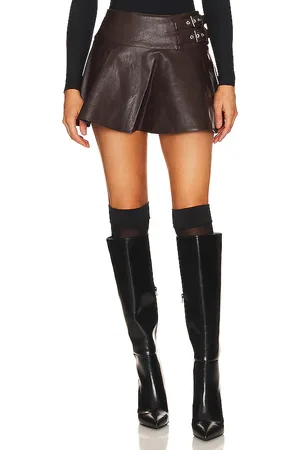 WeWoreWhat Faux Leather Buckle Mini Skort in - Brown. Size 0 (also in 00, 12, 2, 4, 8).