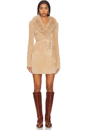 MAJORELLE Candella Faux Fur Wrap Dress in - . Size L (also in M, XS).