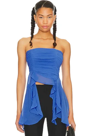 Free People Naeva Ruffle Top in - Blue. Size M (also in XL).