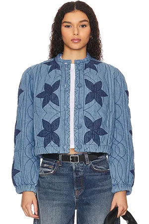 Free People Quinn Quilted Jacket in - Denim-Medium. Size S (also in L, XL, XS).