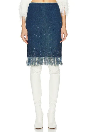 SIEDRES Fendi Denim Fringe Skirt in - Denim-Dark. Size 40 (also in ).