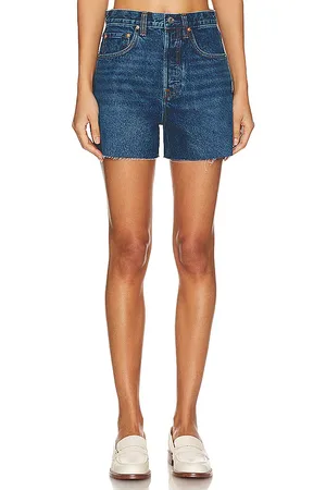 GRLFRND Jules Vintage Cut Off Short in - Blue. Size 24 (also in 25, 27, 28, 30, 31).