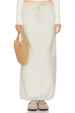 Helsa Workwear Drawcord Maxi Skirt in - Beige. Size XS (also in XXS).