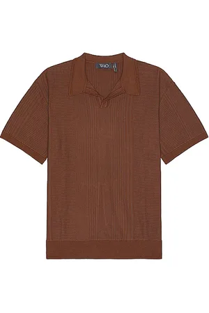 WAO Short Sleeve Pattern Knit Polo in - Brown. Size S (also in XL/1X, XS).
