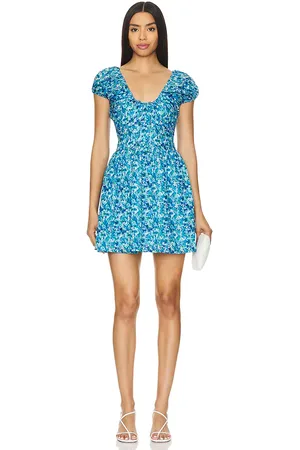 FAITHFULL THE BRAND Limone Mini Dress in - Blue. Size L (also in S, XL, XS).