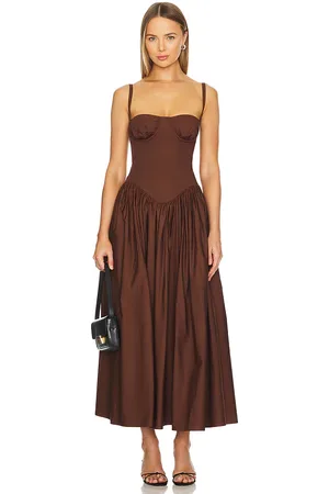 Tularosa Emma Midi Dress in - Chocolate. Size M (also in L, S, XS).