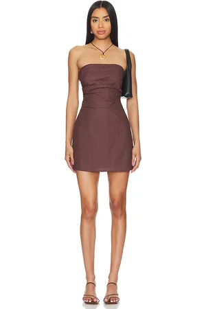 SNDYS Romi Linen Dress in - Brown. Size XL (also in XXL, XXS).