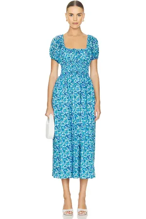 FAITHFULL THE BRAND Vineria Midi Dress in - Blue. Size M (also in S, XS).