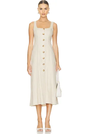 Tularosa Carley Midi Dress in - Beige. Size M (also in L, S, XL, XS, XXS).