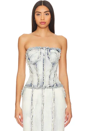 h:ours Letitia Corset Top in - Denim-Light. Size S (also in XS).