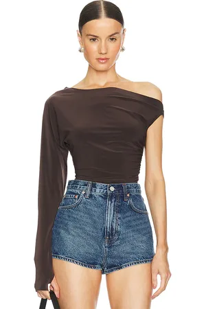 Norma Kamali One Sleeve Drop Shoulder Side Drape Top in - . Size XS (also in XXS).