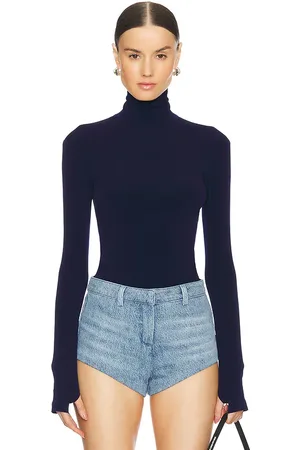 Norma Kamali Slim Fit Long Sleeve Turtleneck Top in - Navy. Size XL (also in XXS).