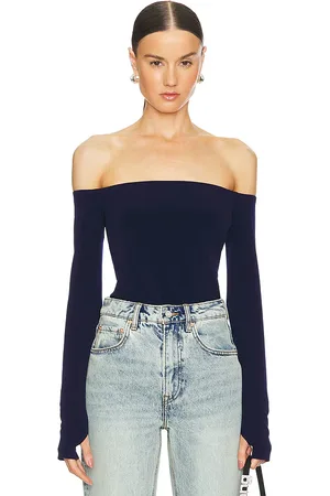 Norma Kamali Long Sleeve Off Shoulder Top in - Navy. Size S (also in XS, XXS).