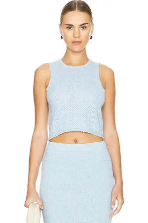 MONROW Crochet Knit Tank in - Blue. Size S (also in XL).