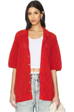 WAO Open Knit Camp Shirt in - Orange. Size M (also in L, XS).