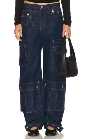 GRLFRND Lara Low Rise Wide Leg Cargo in - Denim-Dark. Size 28 (also in 32).