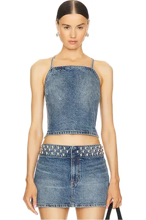 GRLFRND Yoli Cross Back Cami in - Denim-Medium. Size L (also in M, XL, XS, XXS).
