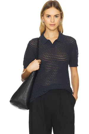 WAO Open Knit Short Sleeve Polo in - Blue. Size M (also in L, S, XS).