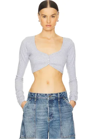GRLFRND Rib Button Through Crop Top in - Grey. Size L (also in M, XL, XXS).