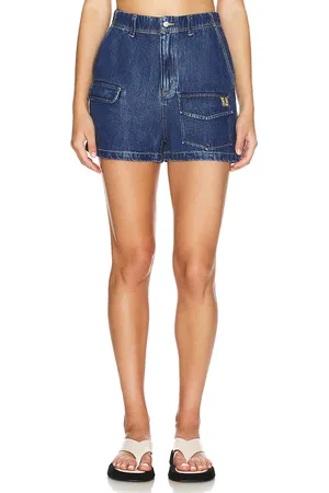 MONROW Soft Denim Cargo Short in - Denim-Medium. Size S (also in XS).