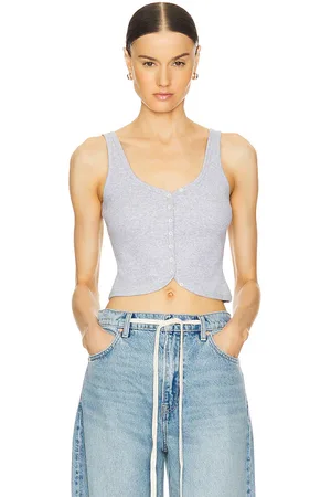 GRLFRND Rib Button Through Tank in - Grey. Size L (also in XL, XXS).
